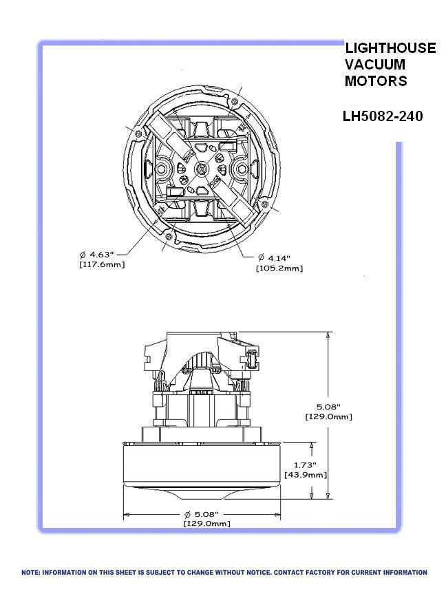 Lighthouse Brand Vacuum Motor p/n LLH7123-00 up to 1350 hours runtime 
